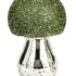 Ciupercă decorativă din sticlă, de culoare argintie și pălărie cu paiete verzi