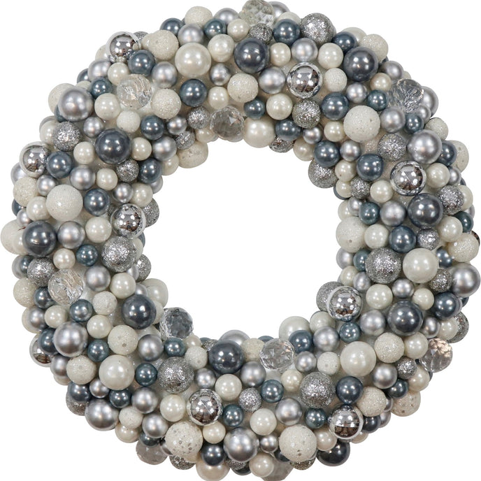 Coroniță de Crăciun cu globuri argintii și albe