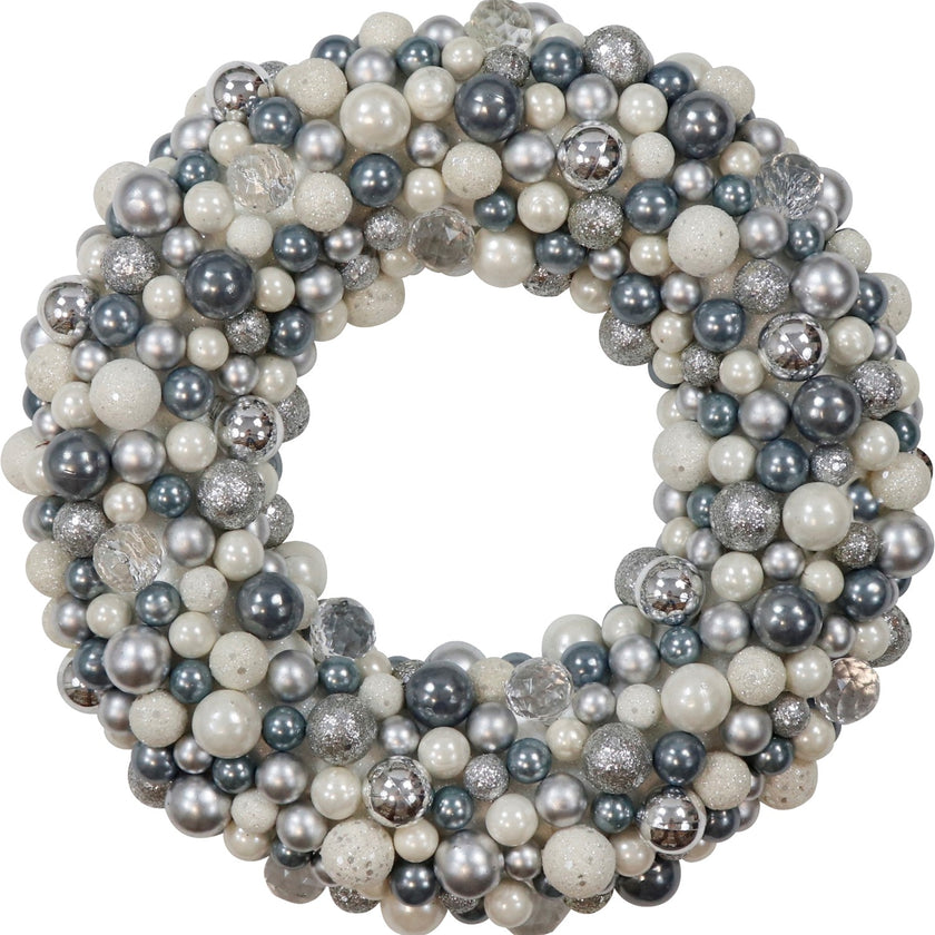 Coroniță de Crăciun cu globuri argintii și albe