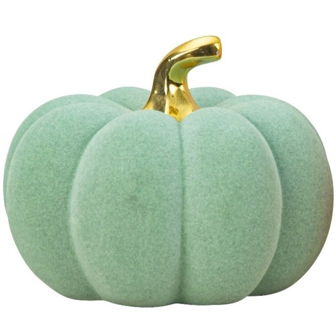 Dovleac decorativ din catifea, verde cu auriu