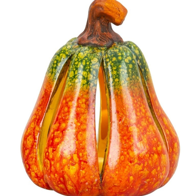 Dovleac decorativ ceramic, de culoare portocaliu și verde cu lumina led