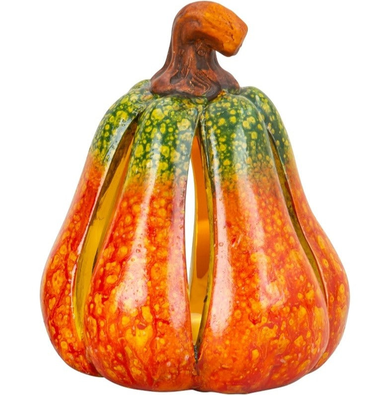 Dovleac decorativ ceramic, de culoare portocaliu și verde cu lumina led