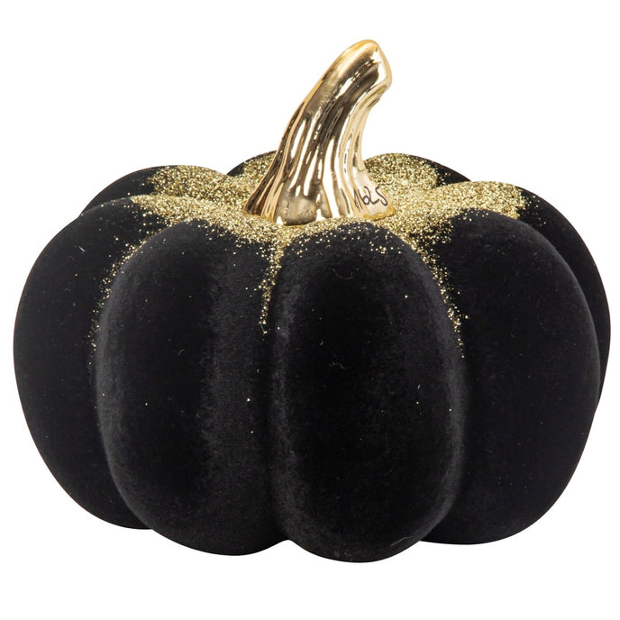 Dovleac decorativ negru, din catifea, cu codiță aurie