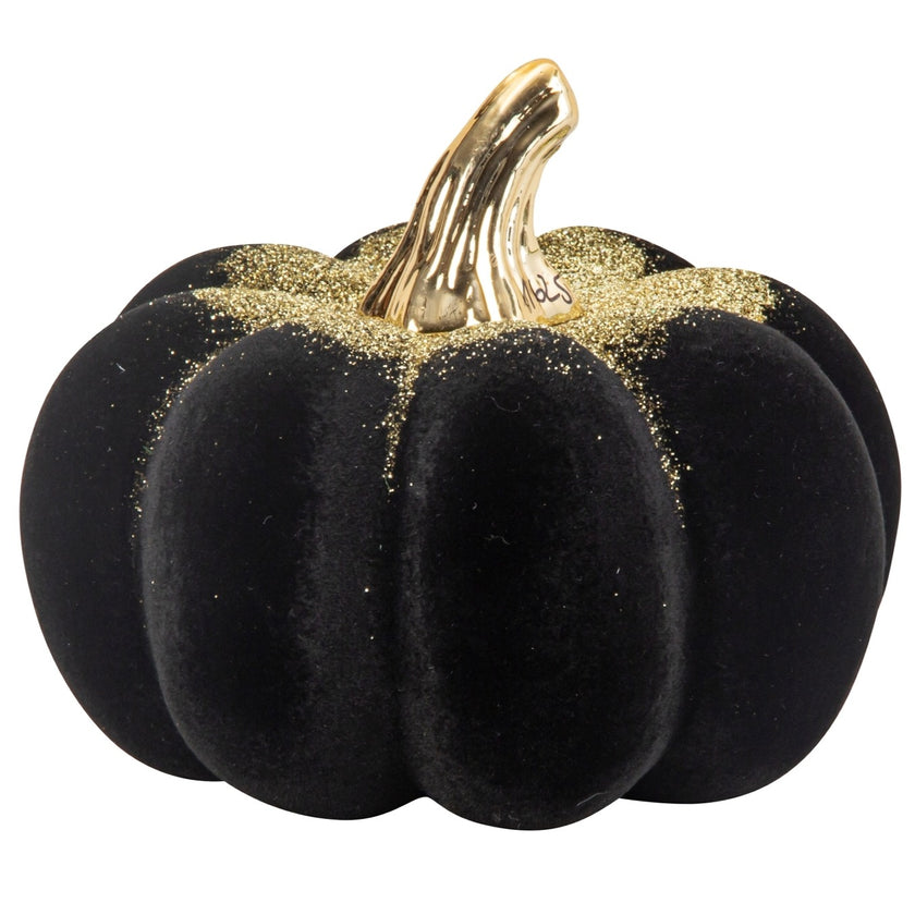 Dovleac decorativ negru, din catifea, cu codiță aurie