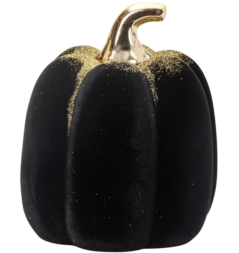 Dovleac decorativ negru, din catifea, cu codiță aurie