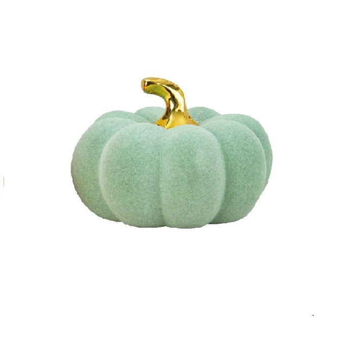 Dovleac decorativ din catifea, verde cu auriu