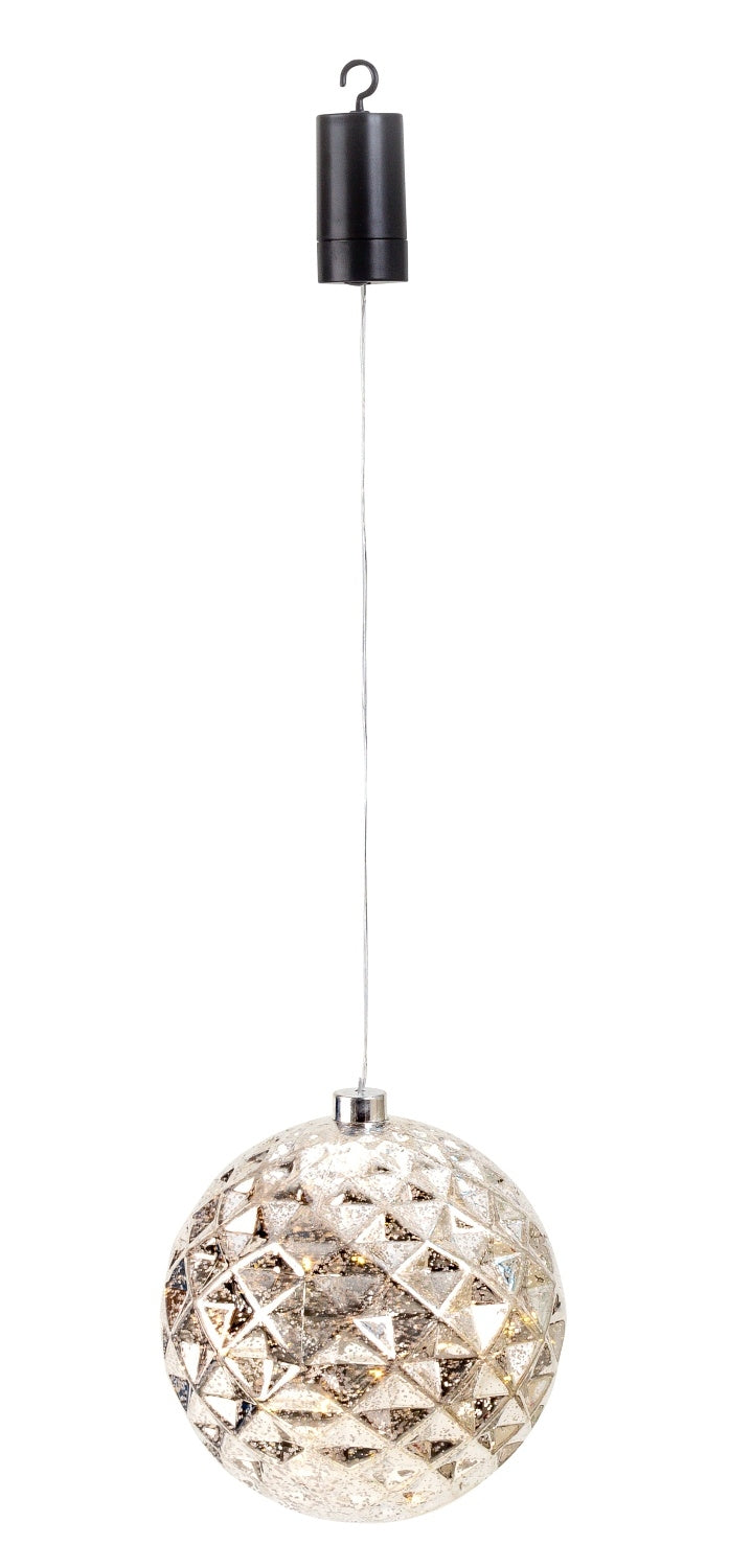 Glob argintiu cu LED de Crăciun suspendat