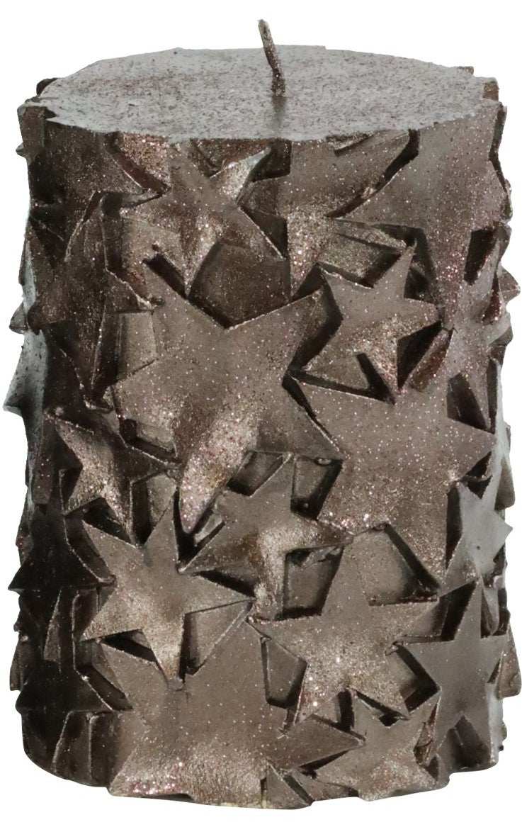 Lumânare cilindrică decorativă cu stele și sclipici Crăciun 