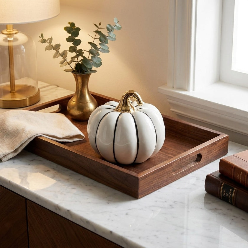 Dovleac decorativ alb ceramica 10cm