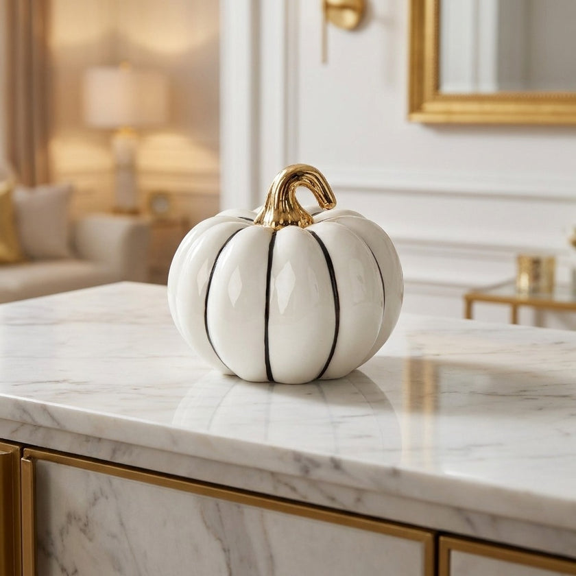 Dovleac decorativ alb ceramica 10cm
