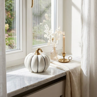 Dovleac decorativ din ceramică alb 10cm