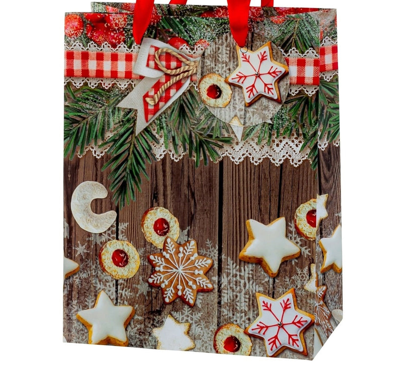 Pungă cadou de Crăciun cu biscuiți și stele 