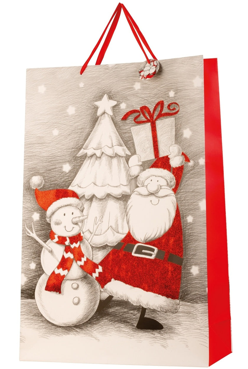 Pungă cadou cu Moș Crăciun și om de zăpadă 