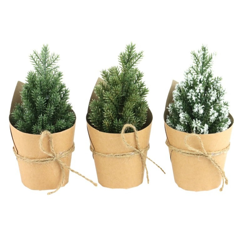 Set 3 brazi decorativi de Crăciun, în ghiveci de hârtie