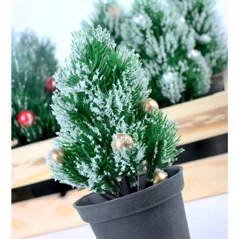 Set 3 brazi decorativi cu globuri, în ghiveci negru, vedere zoom