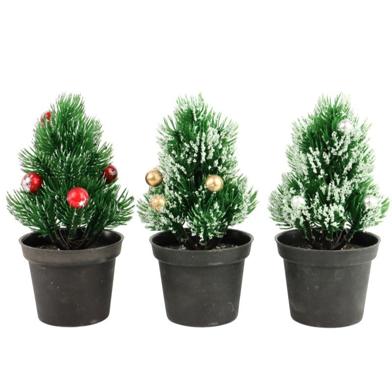 Set 3 brazi decorativi cu globuri, în ghiveci negru