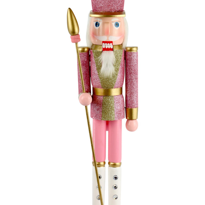 Spărgător de nuci roz cu sclipici și sceptru auriu 