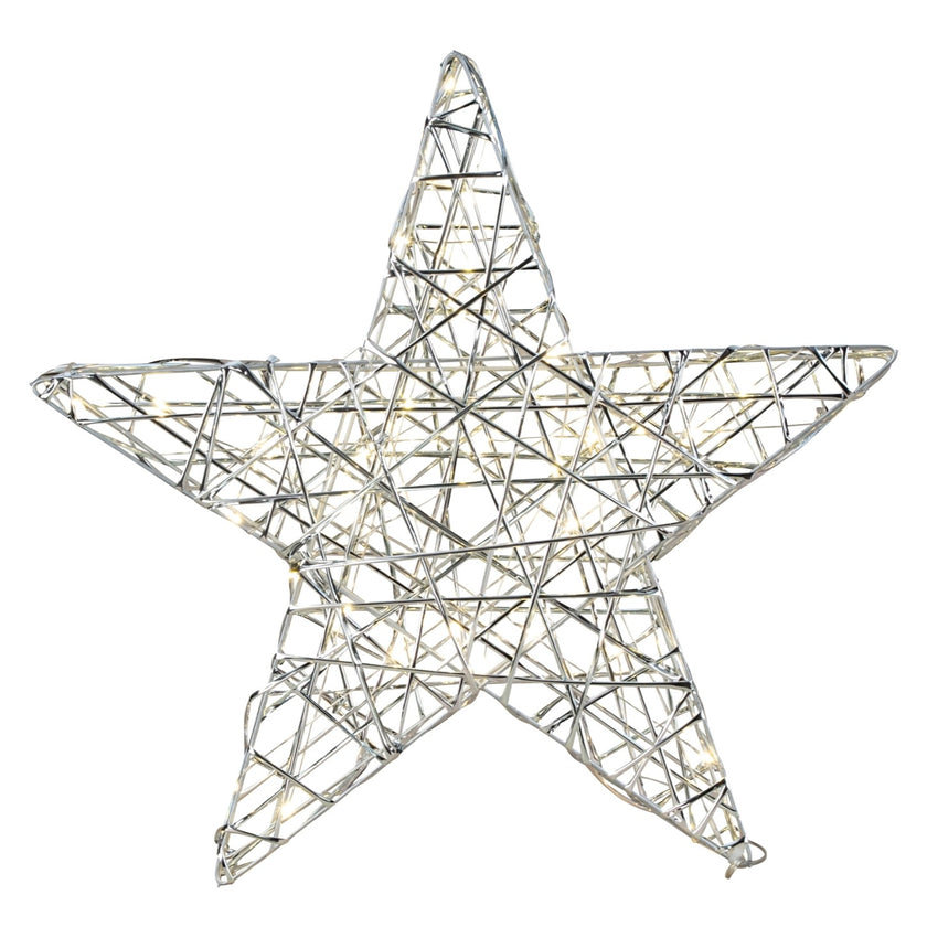 Stea decorativă argintie cu leduri aprinse